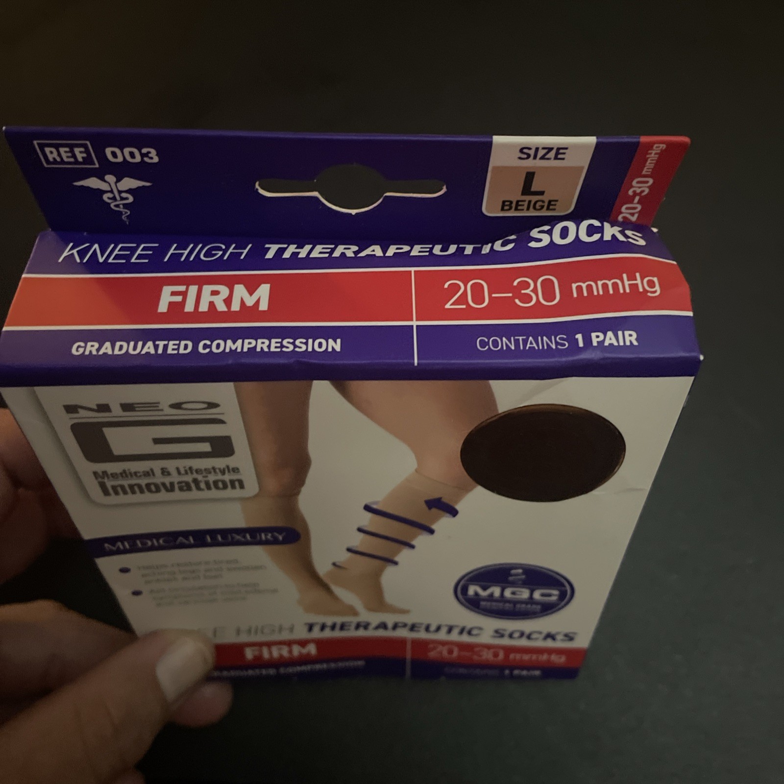 Neo G Knee High Therapeutic Socks (Firm)20-30mmHg Large Beige NIB