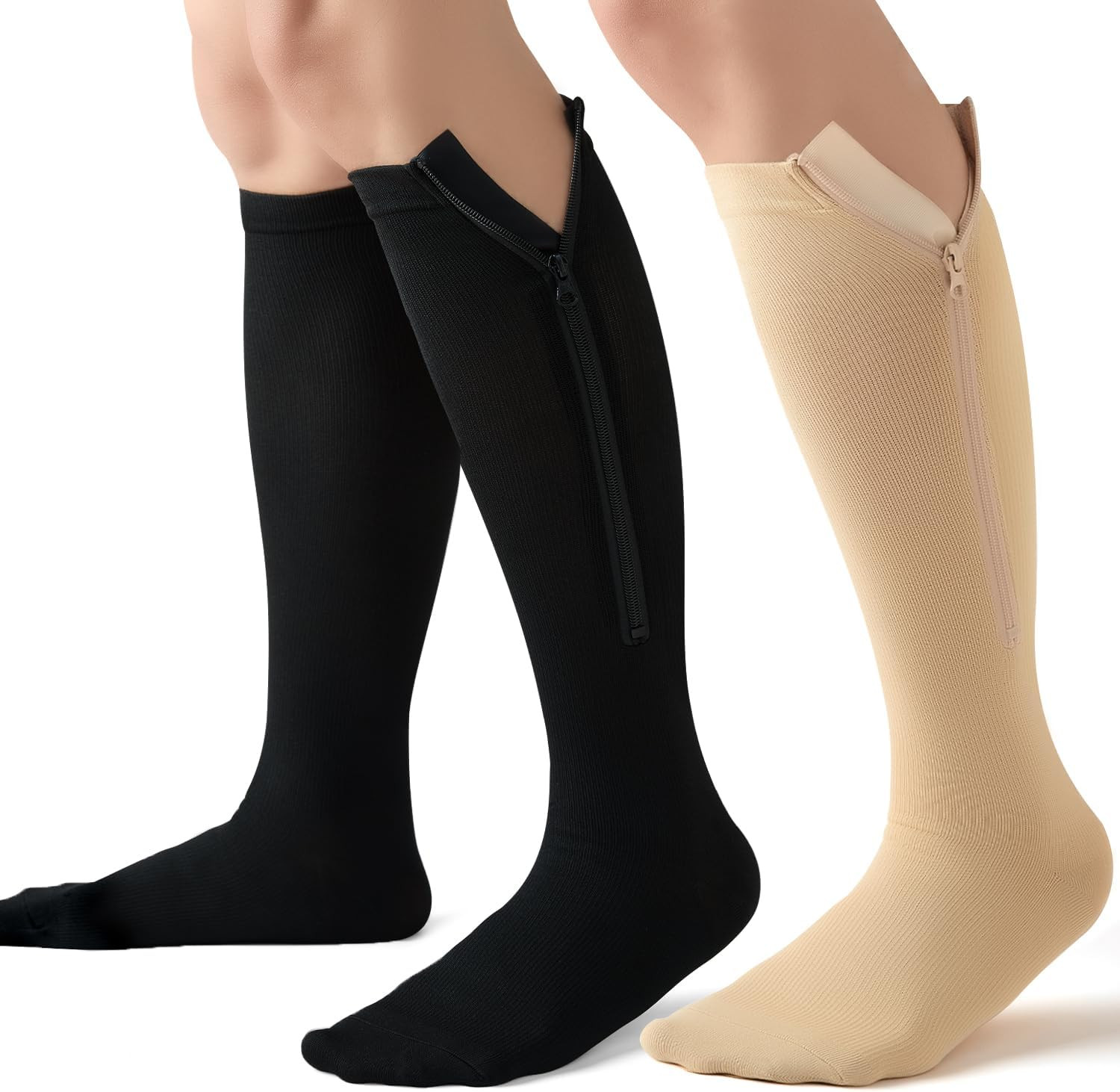 OUIVIAL Zipper Compression Socks Close Large-X-Large, Black Nude Closed Toe