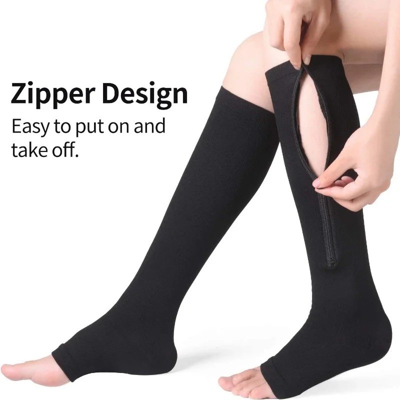 Zipper Compression Socks Closed Toe Support Stockings Men Women Varicose Veins