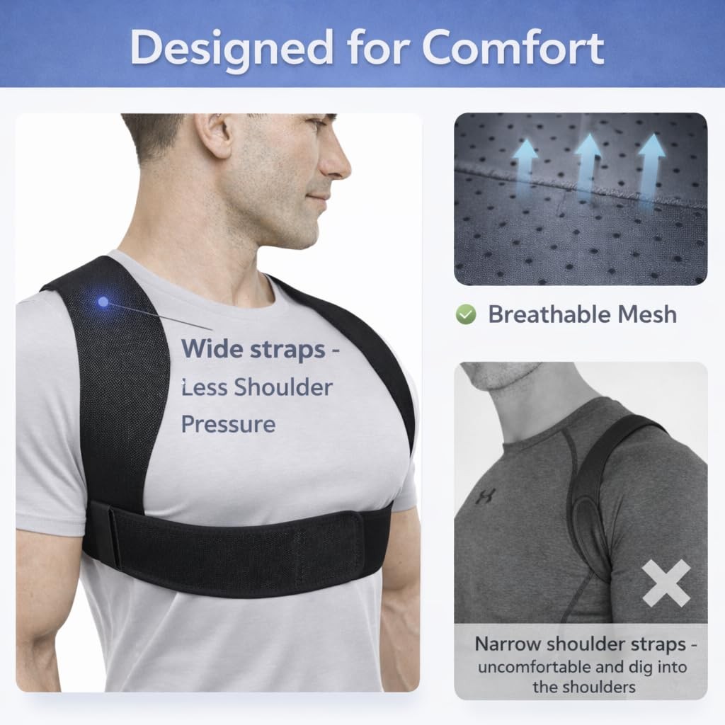 Posture Corrector for Men – Lightweight Upper Back Brace M:31”-36”, Black