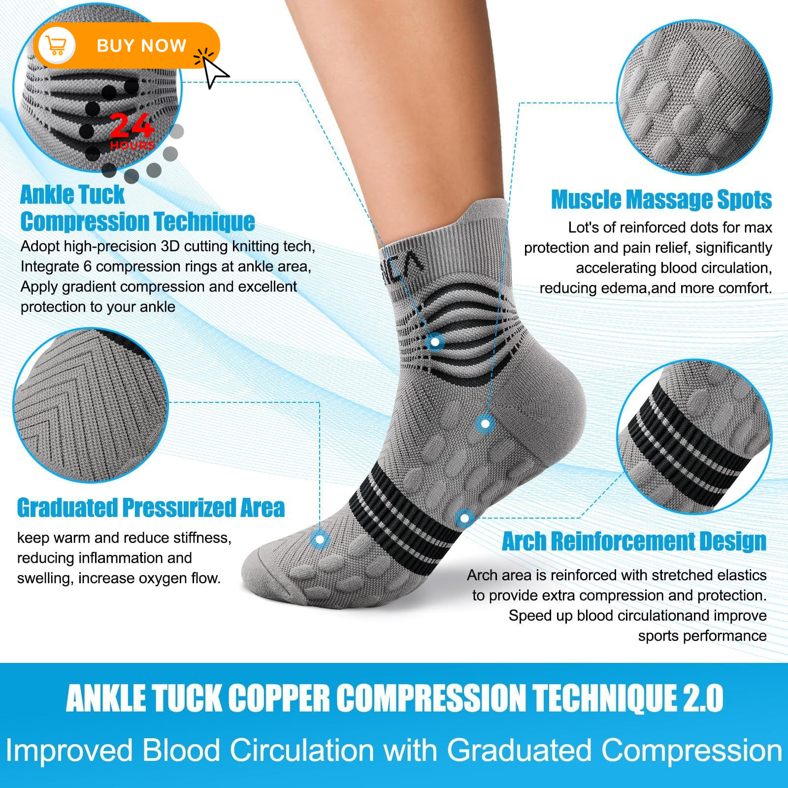 NEENCA Professional Compression Socks, Medical Athletic Large, gray carbon