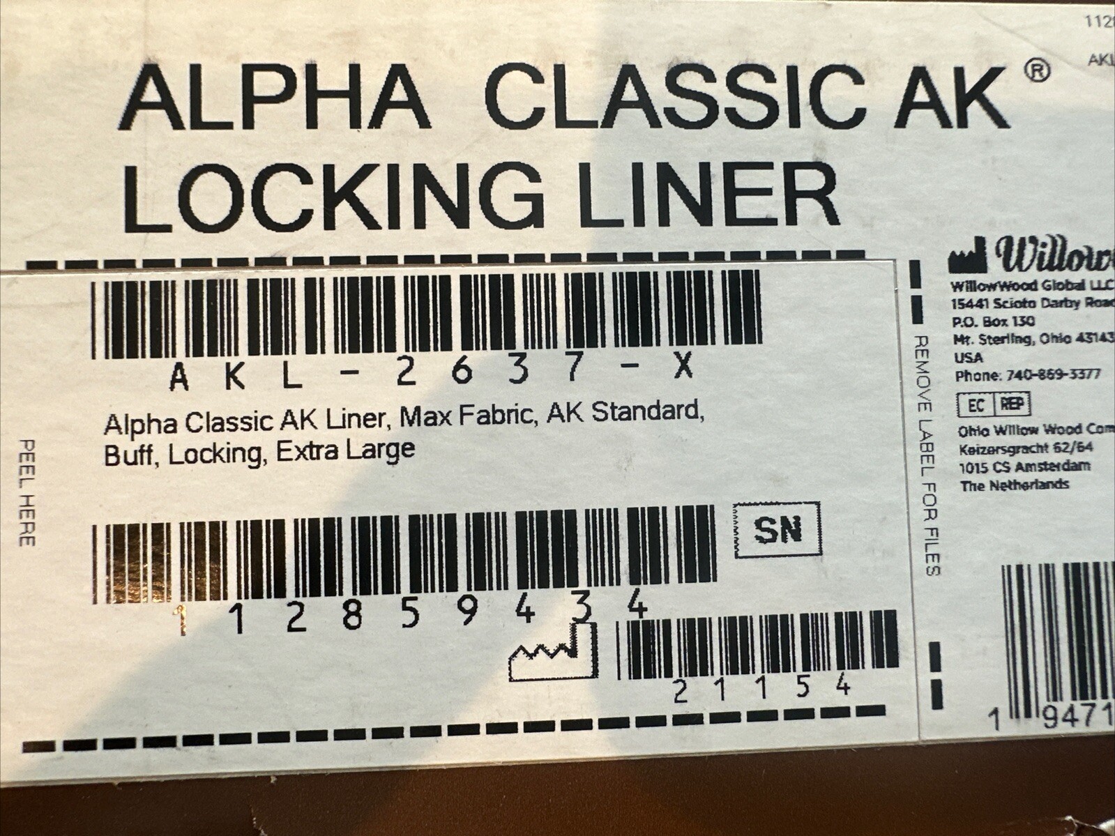 Willow Wood Classic Ak Locking Liner, Standard, ￼Size Extra Large Buff Color New