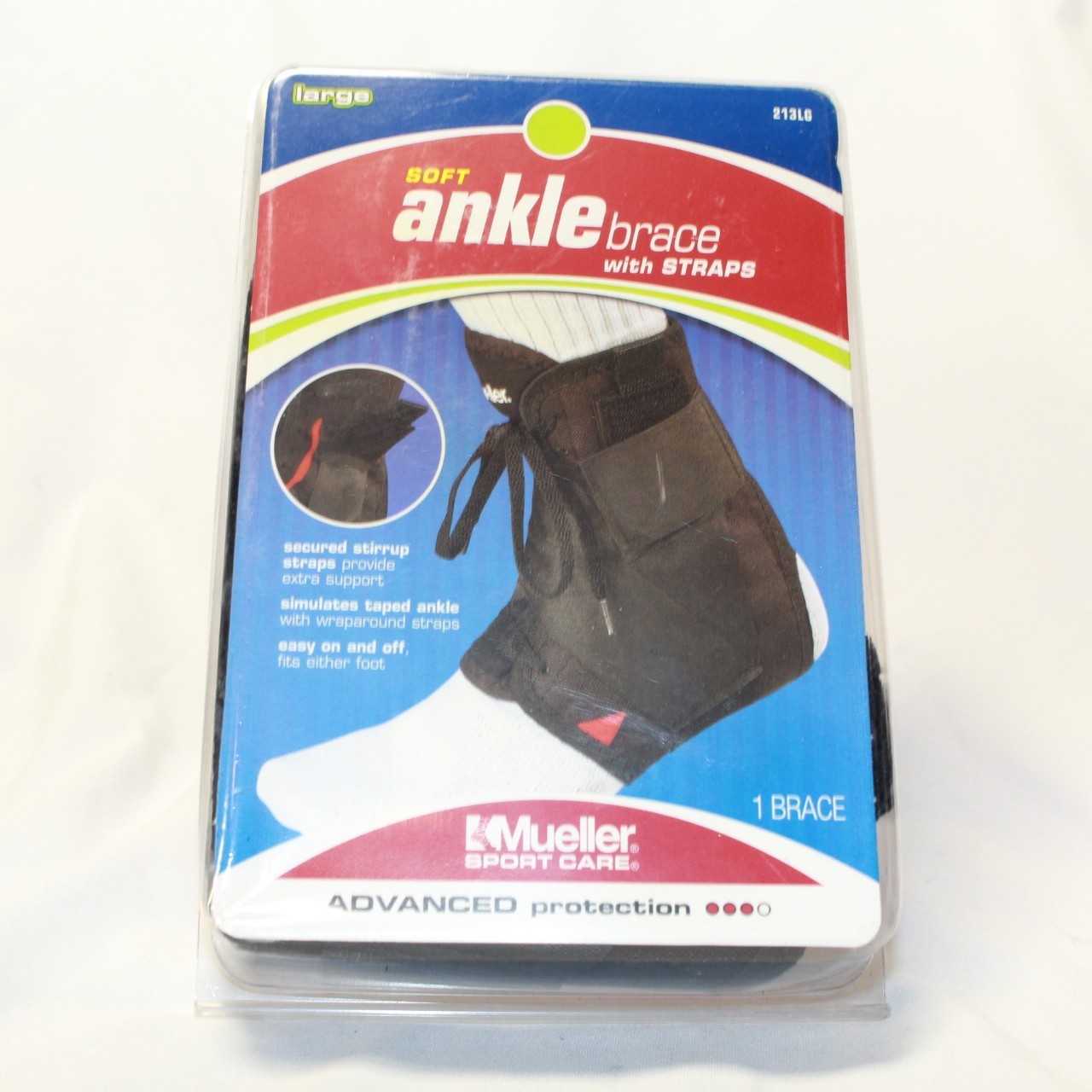 Mueller Size LARGE Soft Ankle Brace With Straps – 213LG – NIB – 1 Brace RT or LT