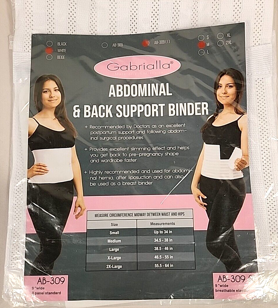 Gabrialla Abdominal Back Support Binder Maternity Collection White Med. 34.5-38″
