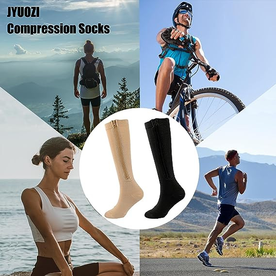 Zip Up Compression Socks 20-30mmHg Black Leg Zipper Surgical Stockings Unisex