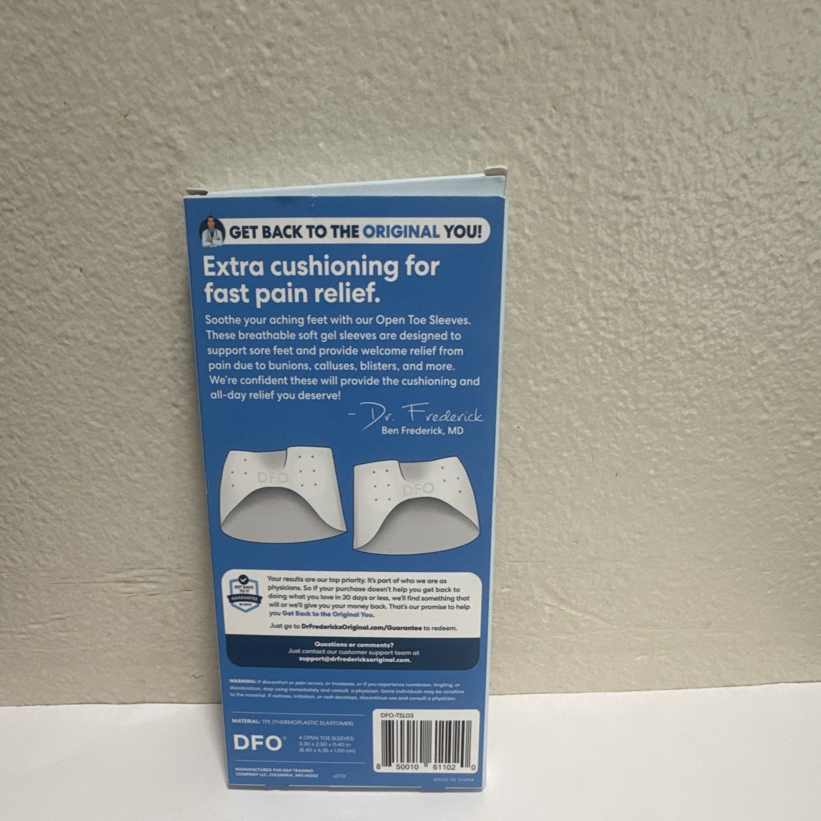 Dr. Frederick’s Original Open Toe Gel Toe Sleeves Cushioned Breathable 2 Pack