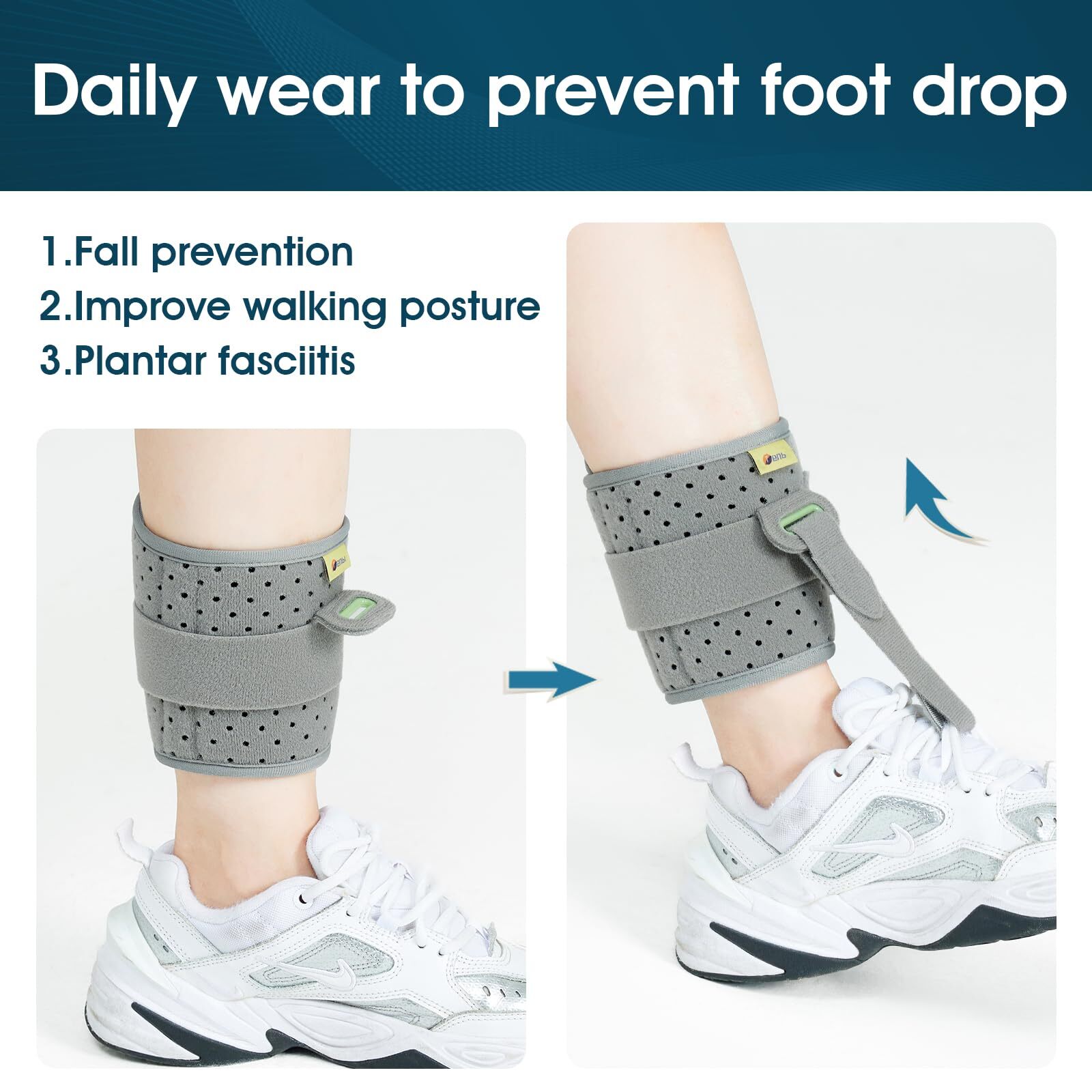 Ankle Support Drop Foot Brace Adjustable Wrap Compression for Walking Lifting