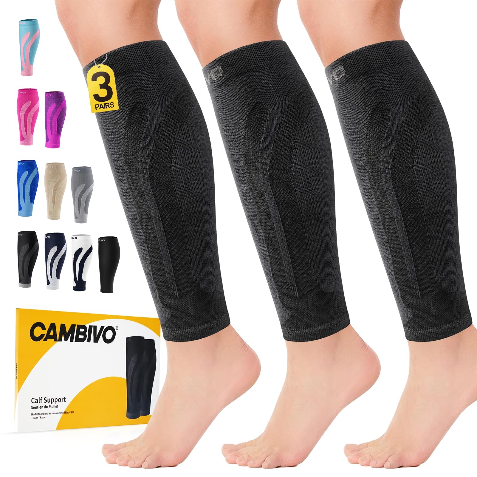 Cambivo 3 Pairs Calf Compression Sleeve for Women and Men,Leg Brace for Runni…