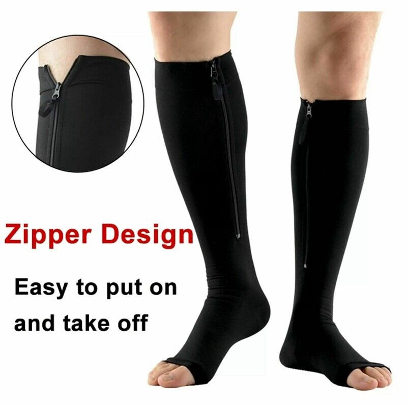 Compression Zip Up Socks Open-Toe Zipper Leg Support Unisex Socks Knee Stocking