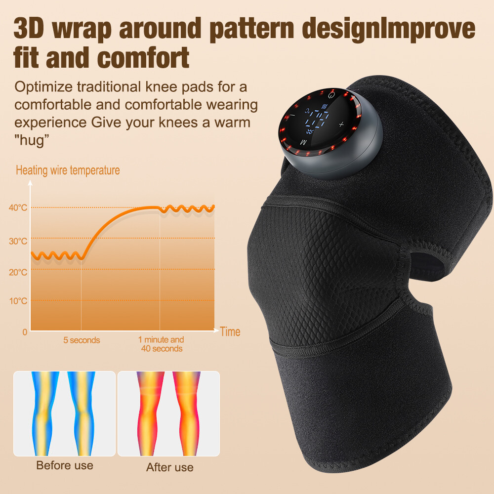 USB Electric Shoulder Brace Heated Knee Massager Vibration Massage Black Support