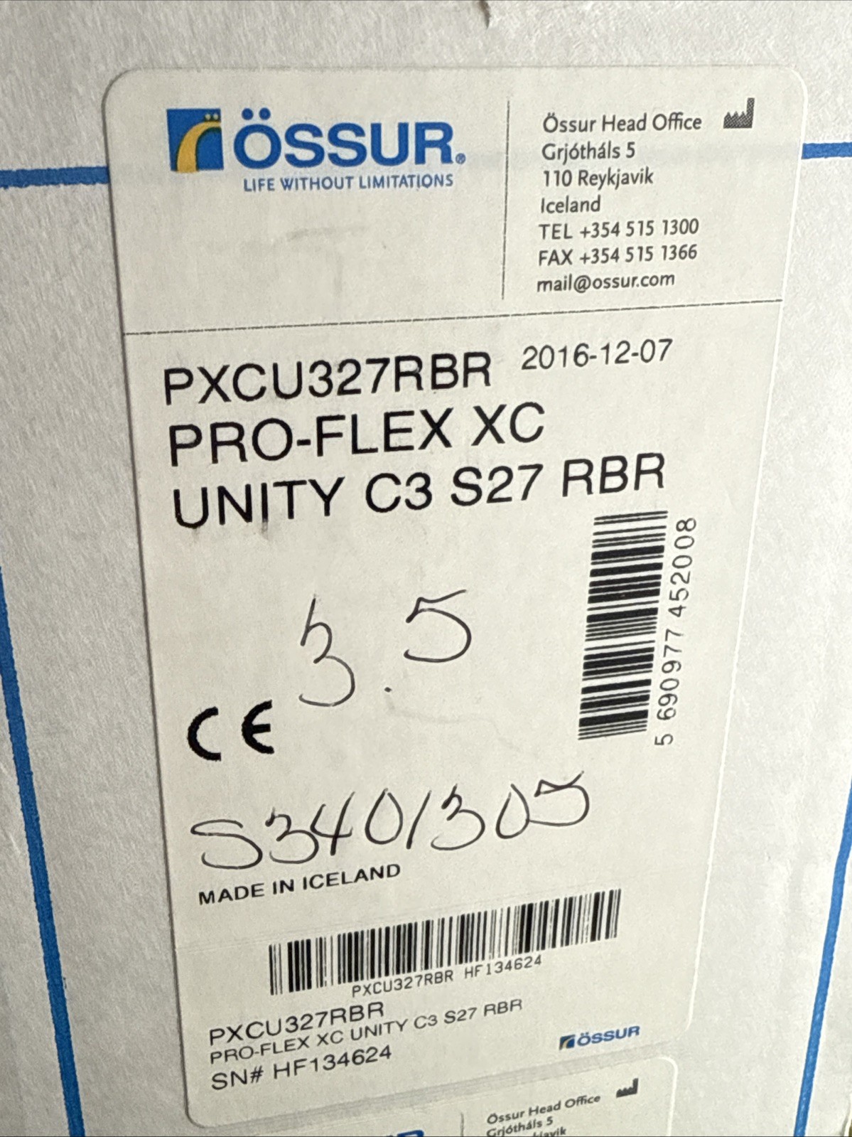Ossur Proflex Pro-flex Xc Unity Prosthetic Foot, New, Size 27, Category 3, Right