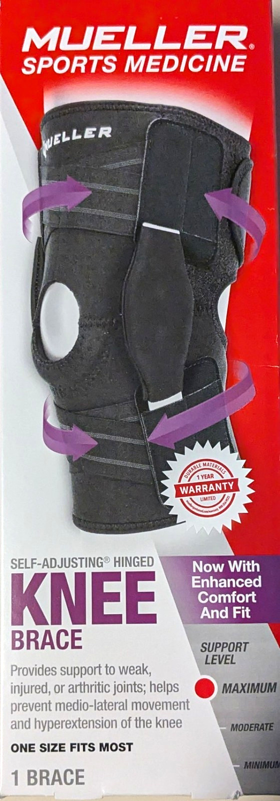 Mueller Self-Adjusting Hinged Knee Brace Support One Size Black B300869