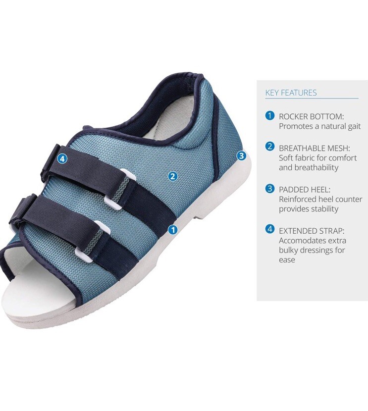 Ossur Blue Mesh Top Post-op Shoe Large Extended Strap/Dual Side Closure One Shoe