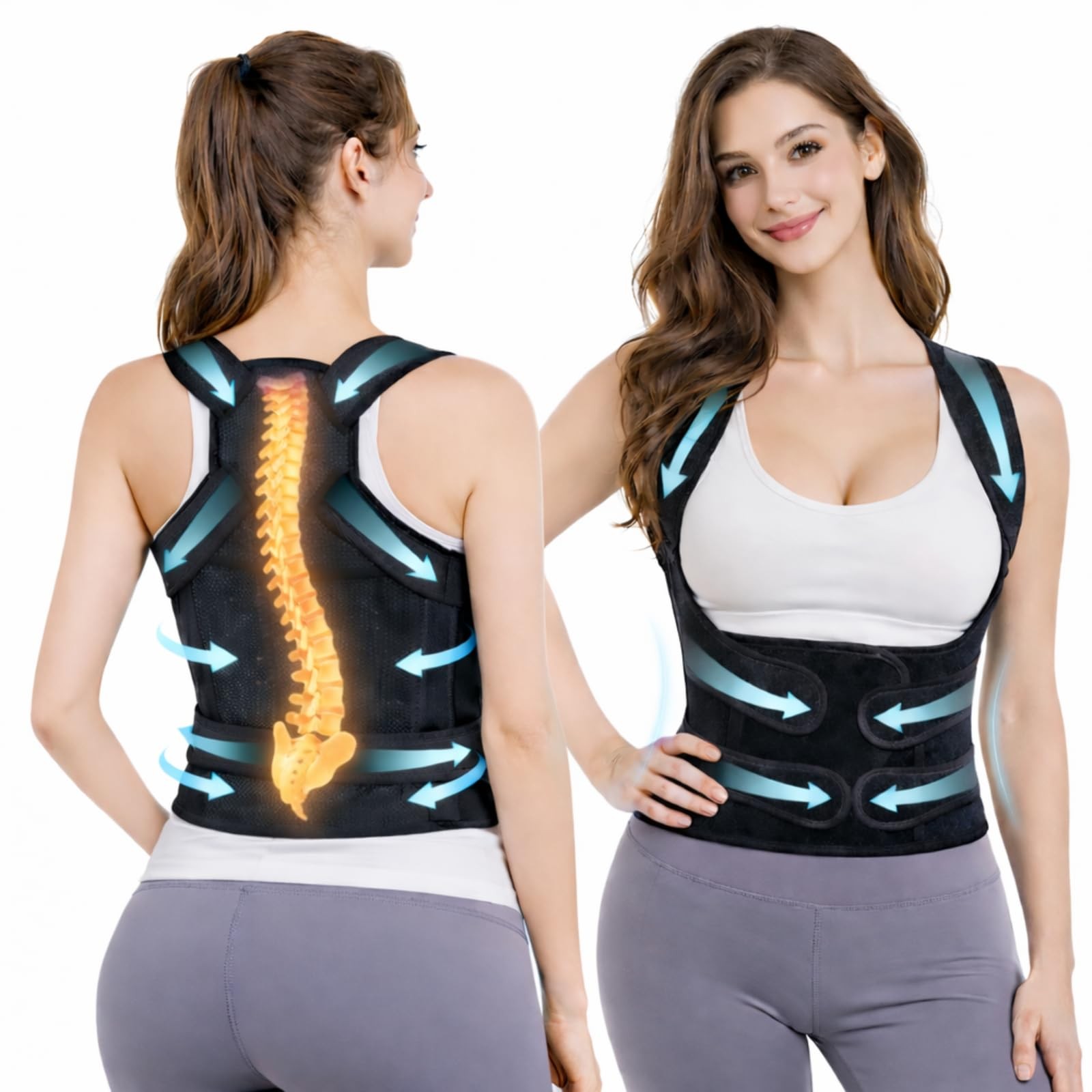 Posture Corrector for Men and â€“ Dual-Zone Elastic Design with Adjustable Stra.