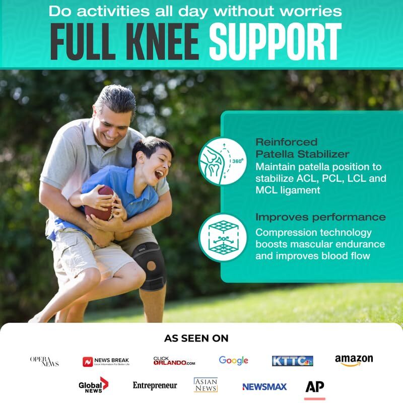 Elite Knee Brace with Patella Gel Pads & Side Stabilizers for Pain Relief