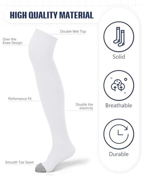 High Football Socks Multiple Sizes over the Knee Baseball Large Gray and White