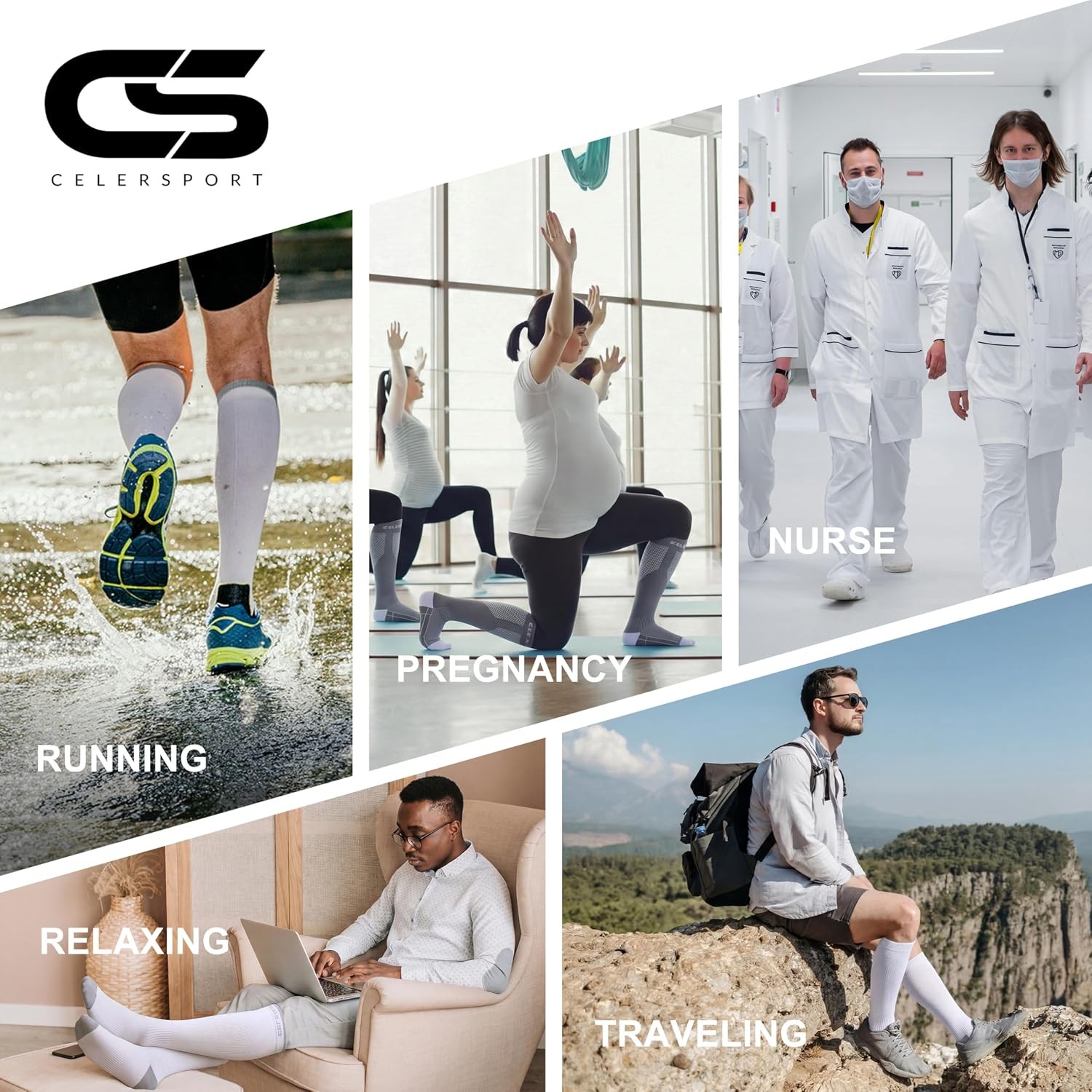 Compression Socks for Men and Women 20-30 mmHg Black White Grey Running Socks