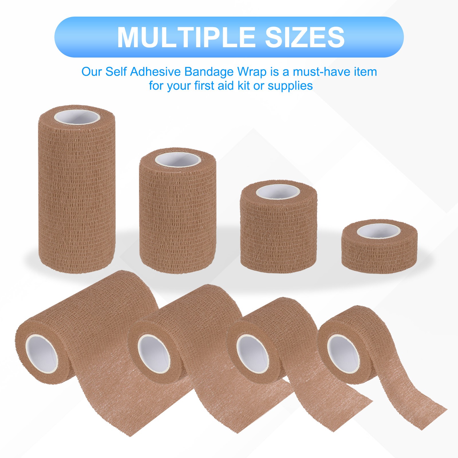 1″/2″/3″/4″ 4 Pcs 5 Yard Self Adhesive Bandage Wrap Self Tape Dark Skin