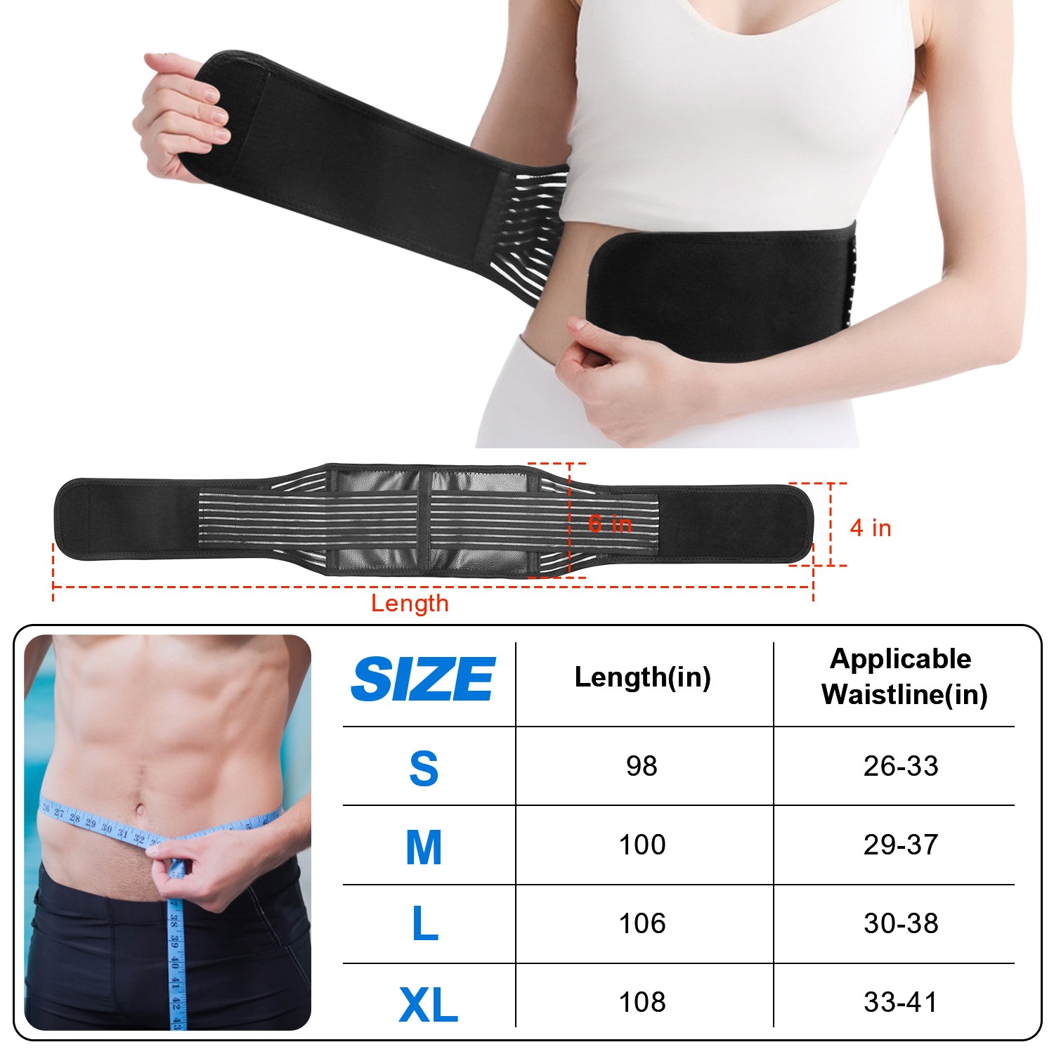 Adjustable Breathable Self-Heating Lumbar Support Belt for Pain Relief & Fitness