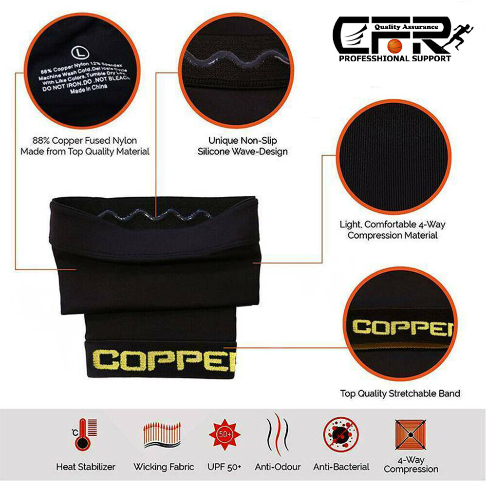 Copper Elbow Brace Support Compression Arm Sleeve Arthritis Joint Pain Fitness