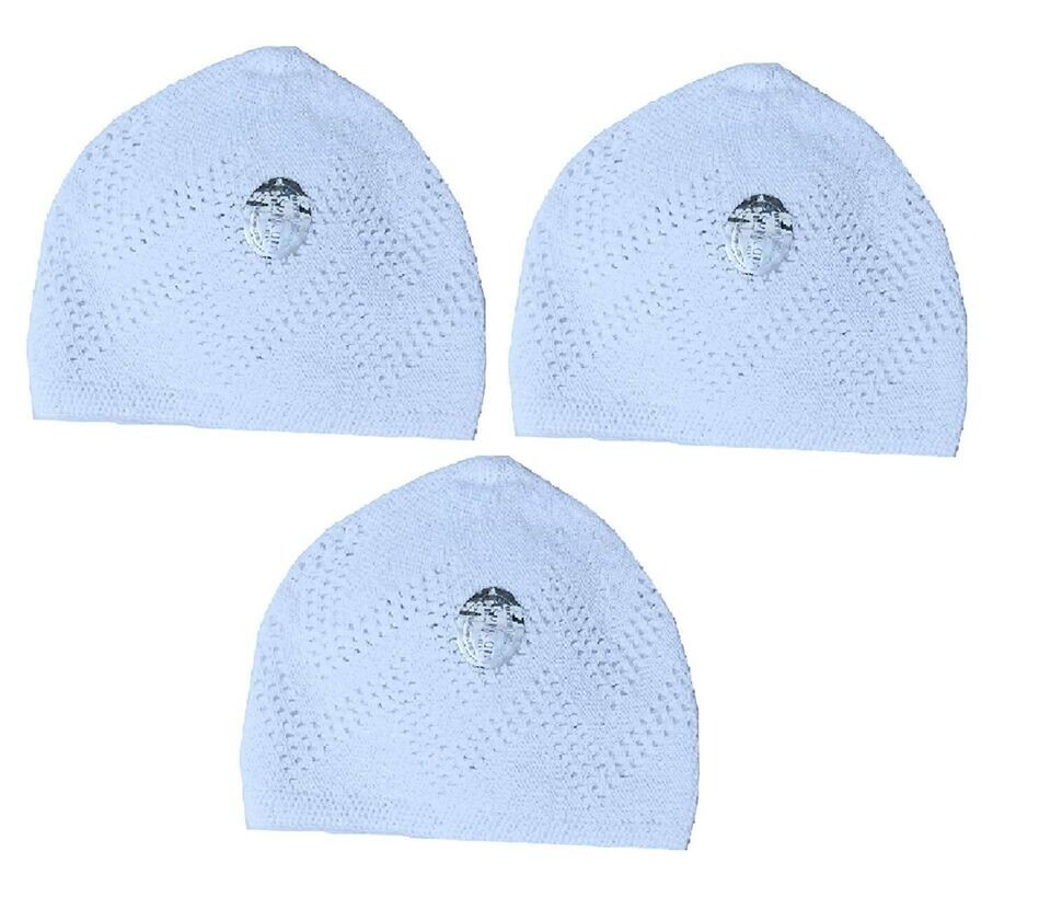Muslim White Cotton Open-Knit Turkish Islamic Skull Kufi Cap Kuffiyeh Hat