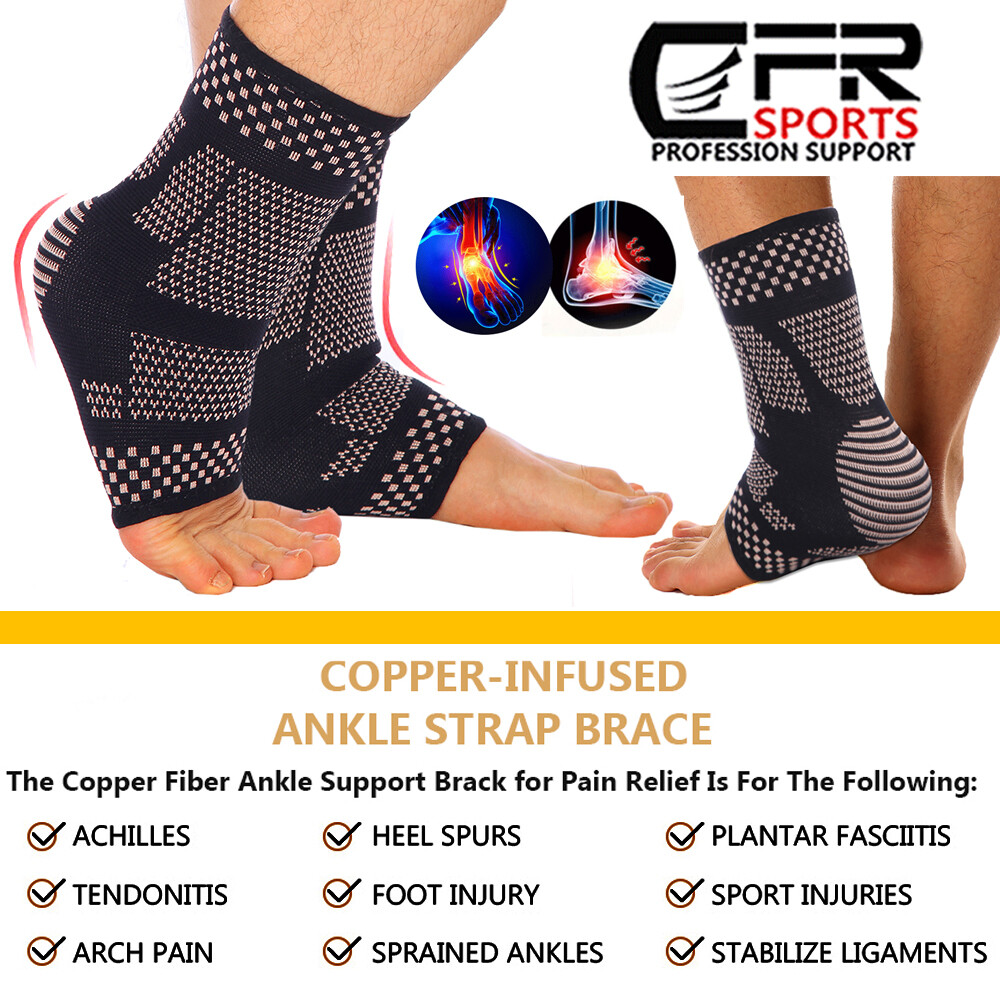 Copper Ankle Brace Support Compression Sleeve Plantar Fasciitis Foot Wrap CFR