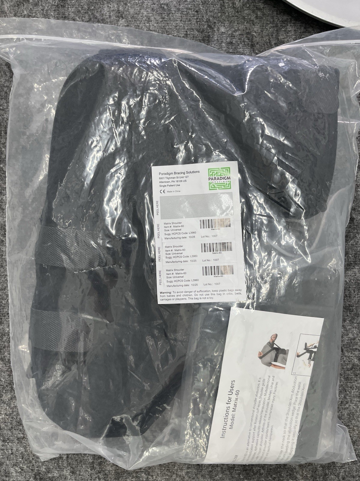 Paradigm Bracing Matrix-60 Shoulder Arm Abduction Brace Immobilizer Universal