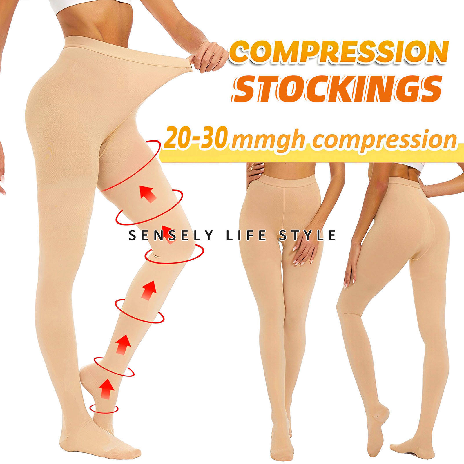 Close Toe Compression Pantyhose Stockings 20-30 mmHg Women’s High Waist Shaping