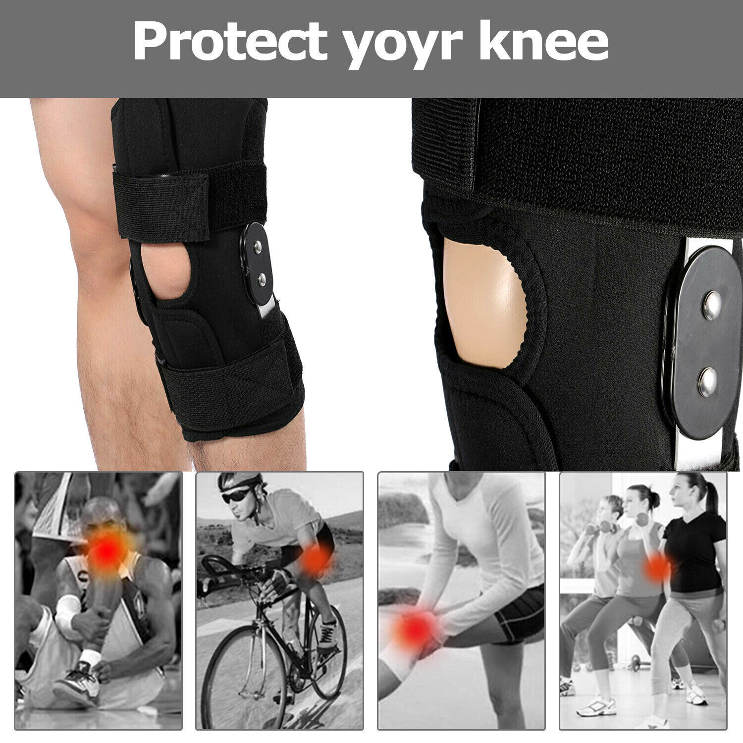 Hinged Knee Brace Compression Sleeve Joint Support Open Patella Stabilizer Wrap