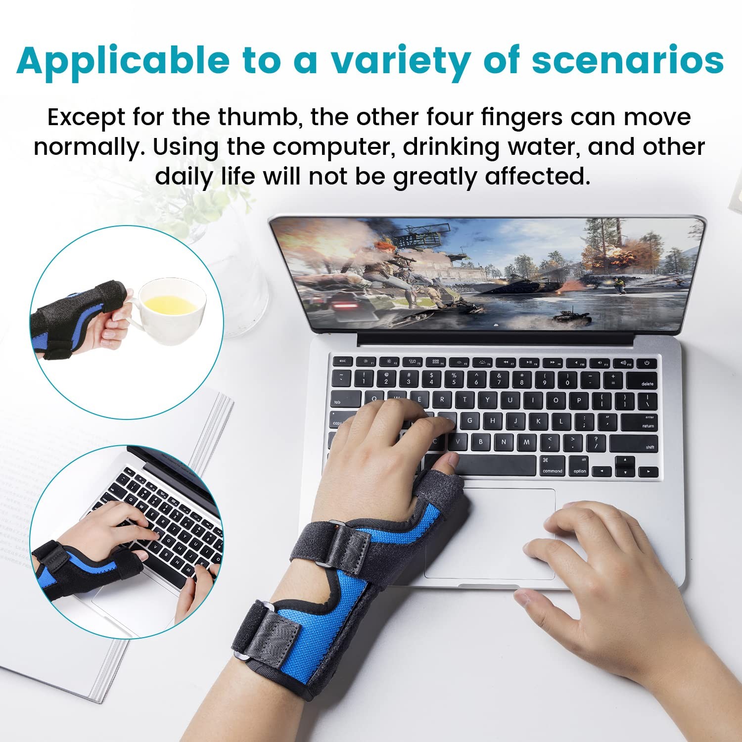 DrFinger Thumb Spica Splint Brace fit Left & Right Hand, Trigger S/M, Blue