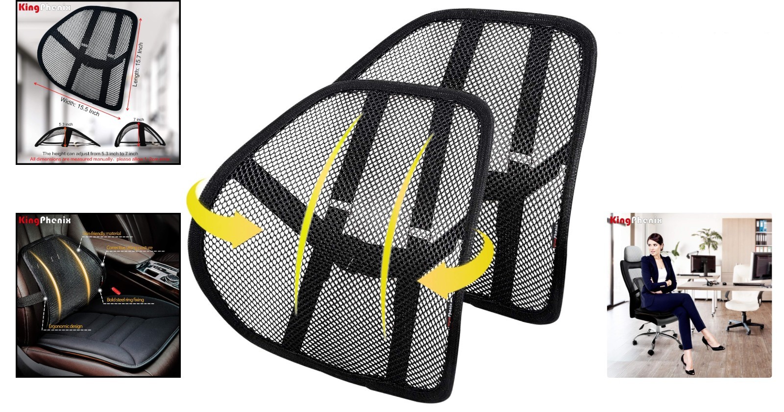 Adjustable Lumbar Support 2 Pack – Medium Soft Mesh Cushions for Office & Car