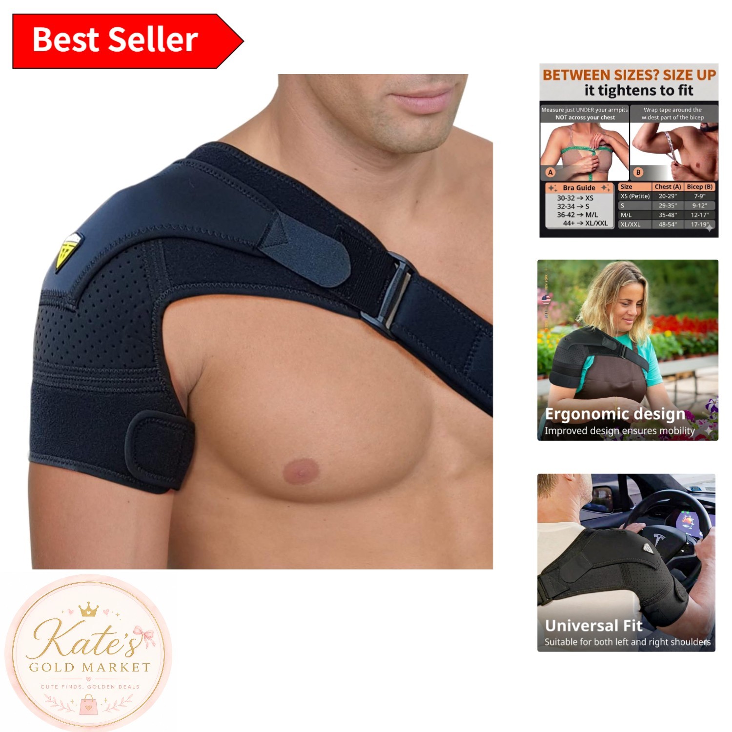 Adjustable Shoulder Support Brace – Pain Relief for Rotator Cuff Injuries, Black