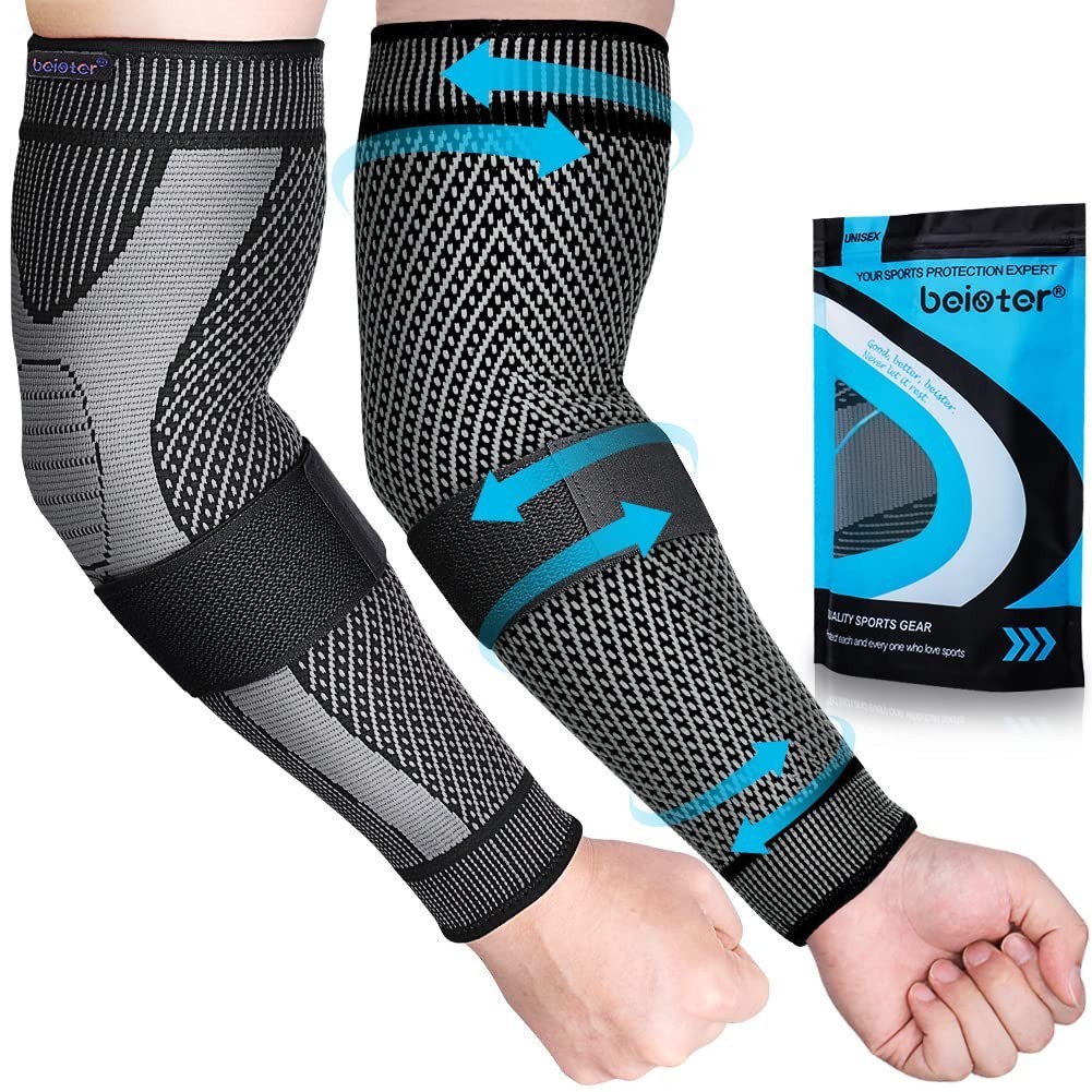 Compression Arm Sleeves with Elastic Strap for Men & Women – Non-Slip Support fo