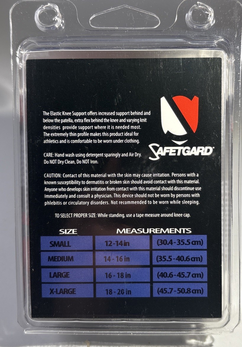 Safetgard All Sports(Football/Baseball)Compress Knee Support Large 17.5”-19”NEW