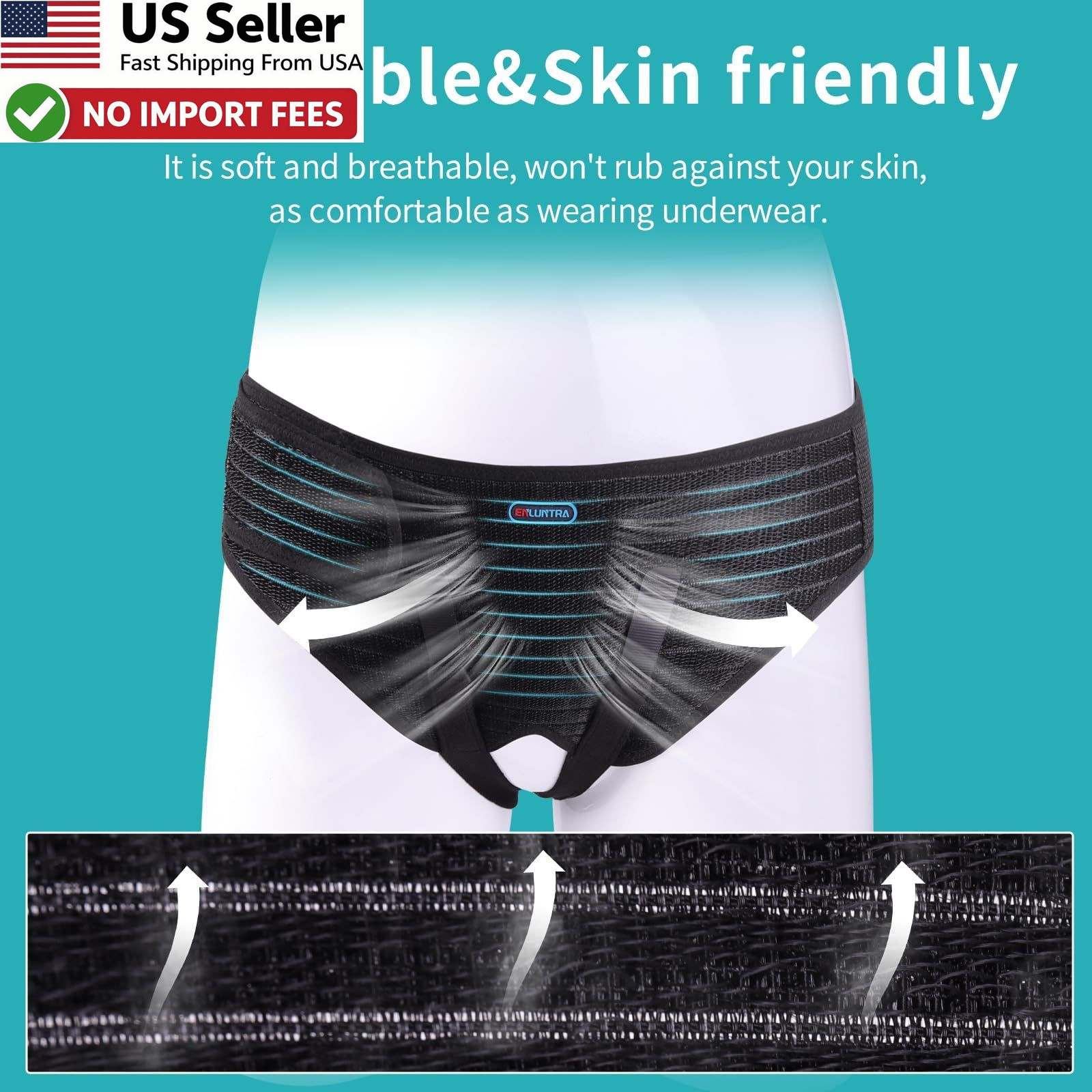 Inguinal Hernia Support Belt Adjustable Compression Pads Black M FROM USA