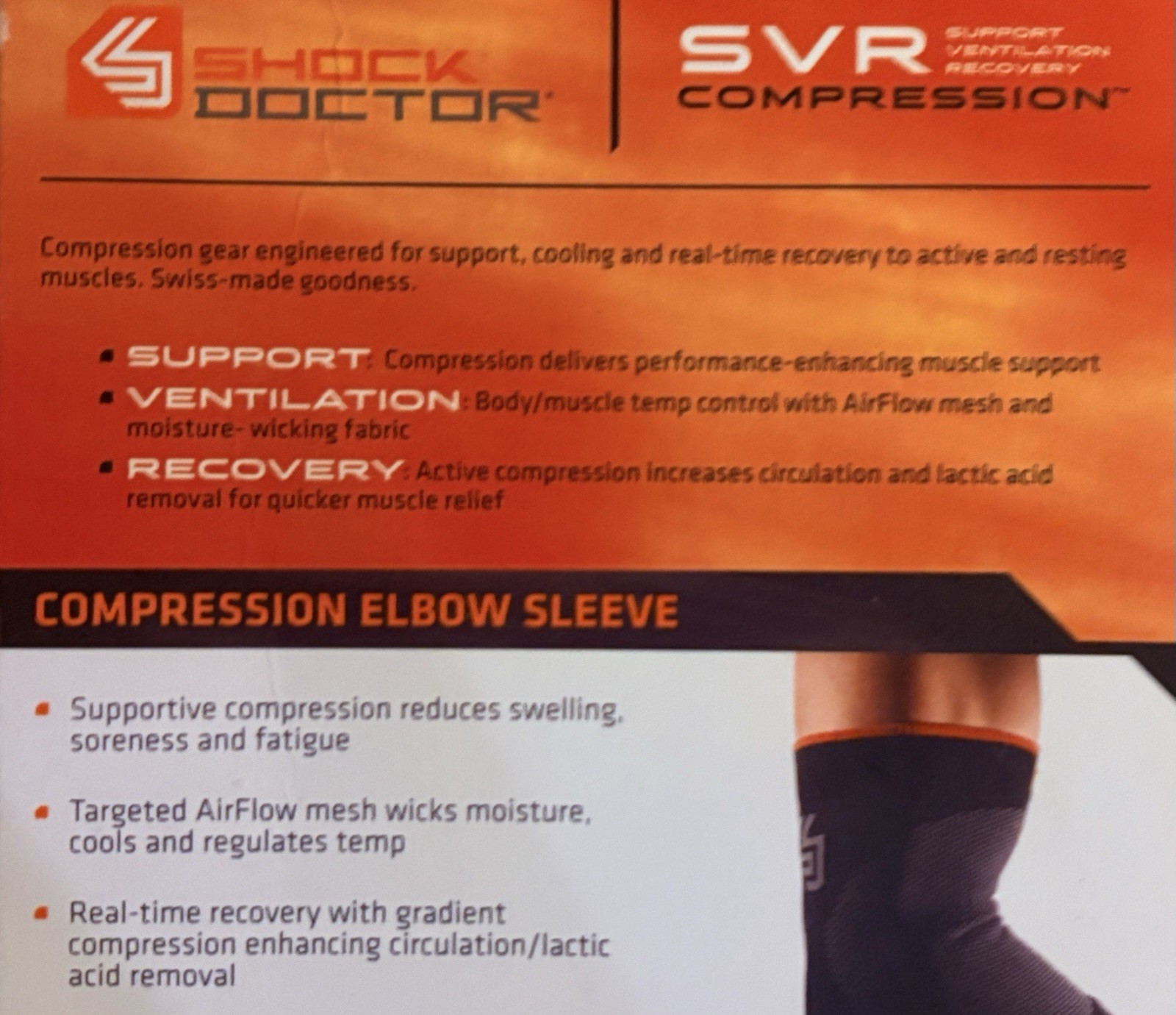Shock Doctor SVR Compression Elbow Sleeve Black- Large Support Recovery New