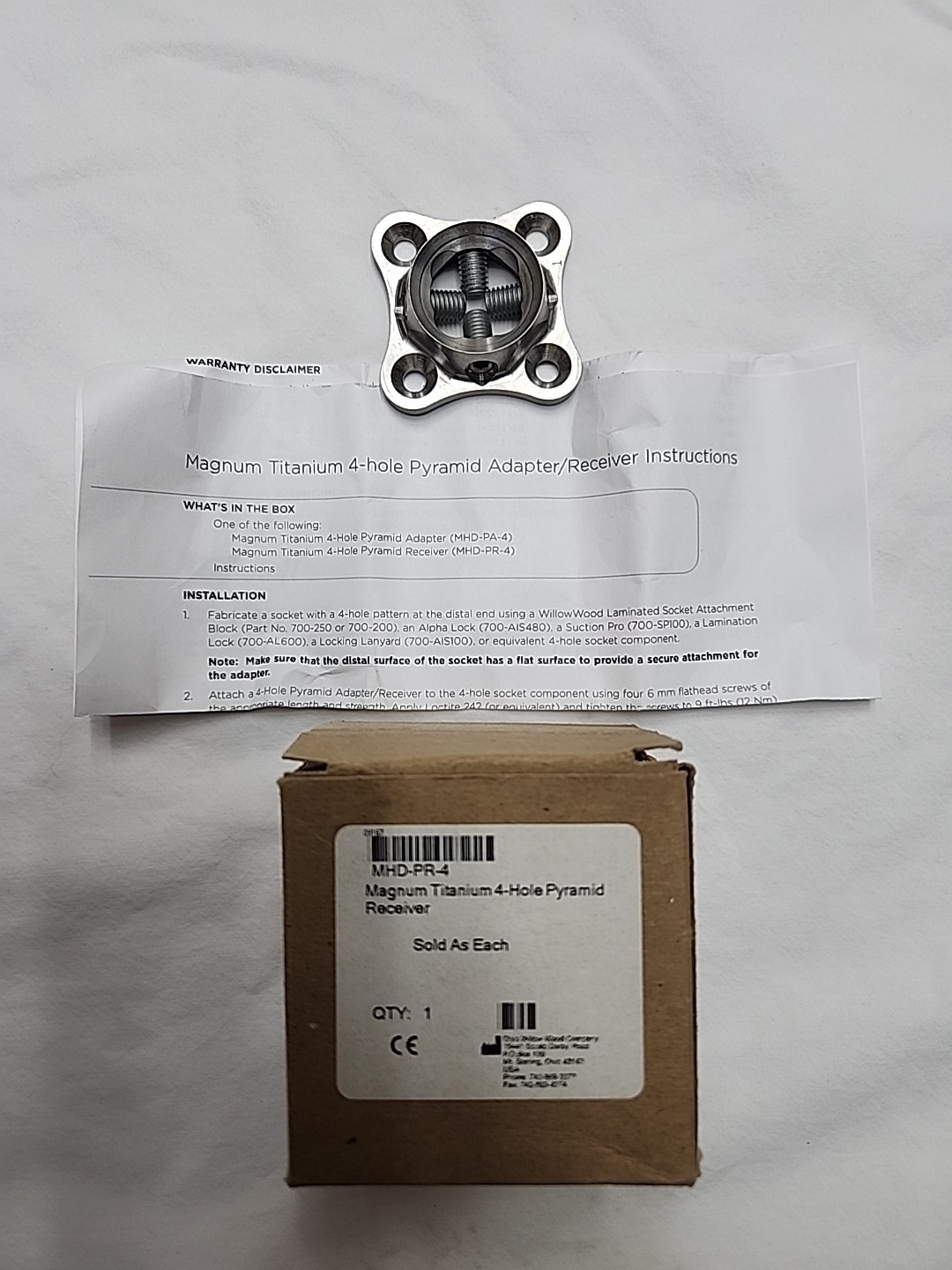 New Willowood Magnum Titanium 4-hole Pyramid Adapter/Reciever. MHD-PR-4