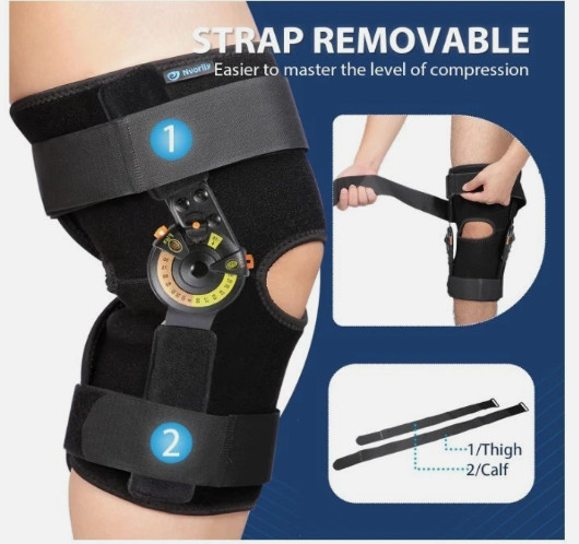Nvorliy Unisex Adult Black Adjustable Hinged ROM Knee Brace Size XL Adjustable