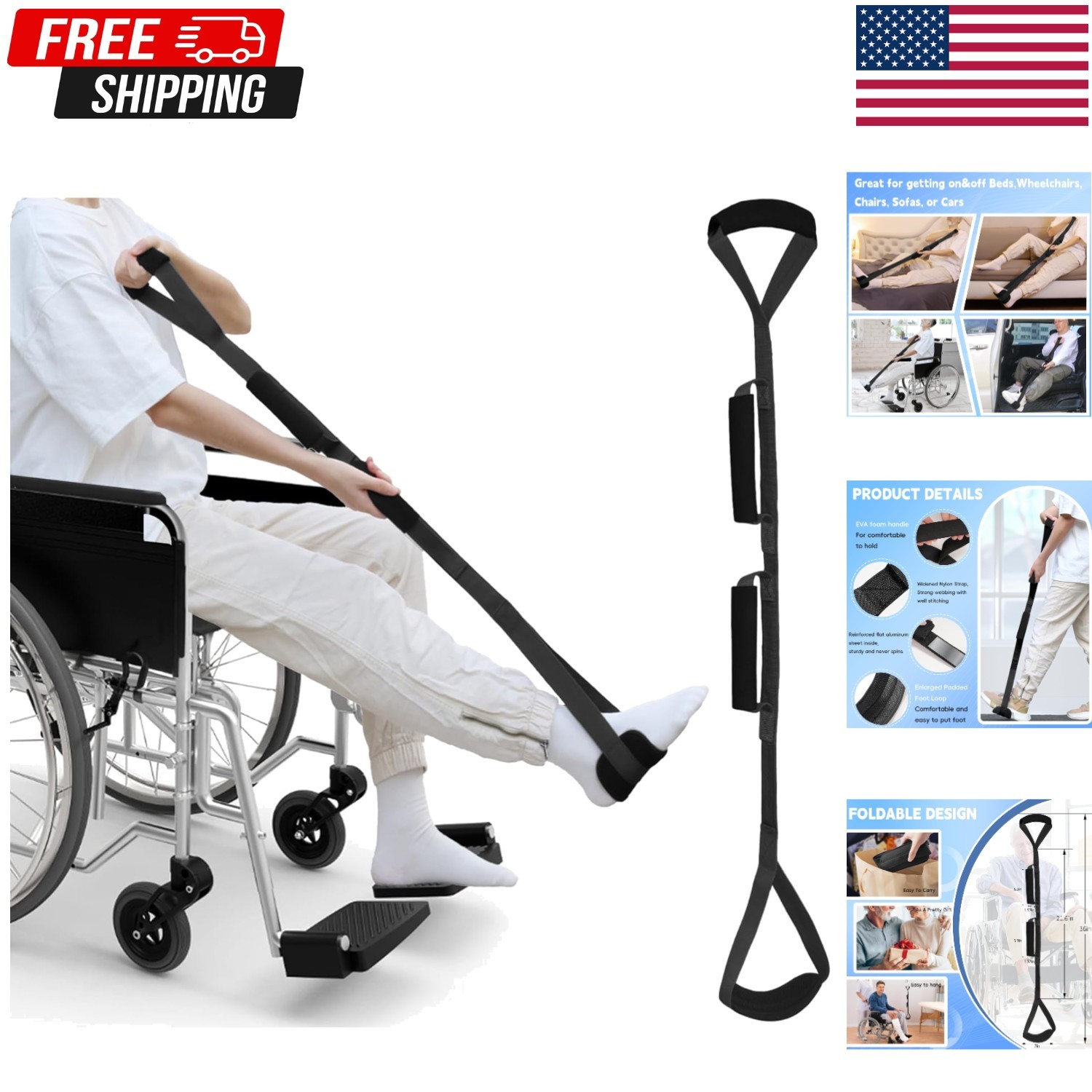 36 Inch Long Leg Lifter, Rigid Leg Lifter Strap with EVA Handgrips &Foot Loop,