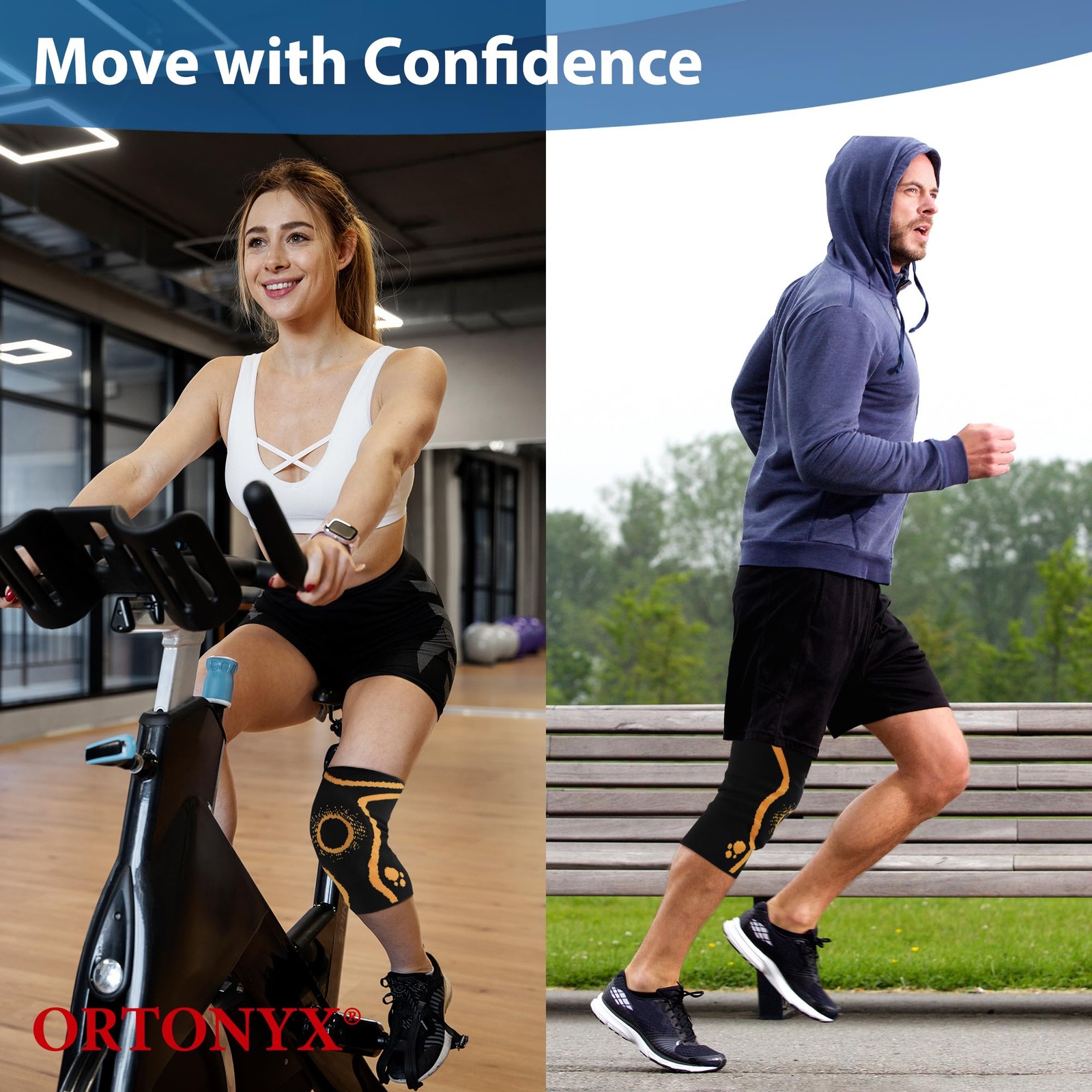ORTONYX Knee Brace with Patella Ring for Men and Women, XXL, Black/Yellow