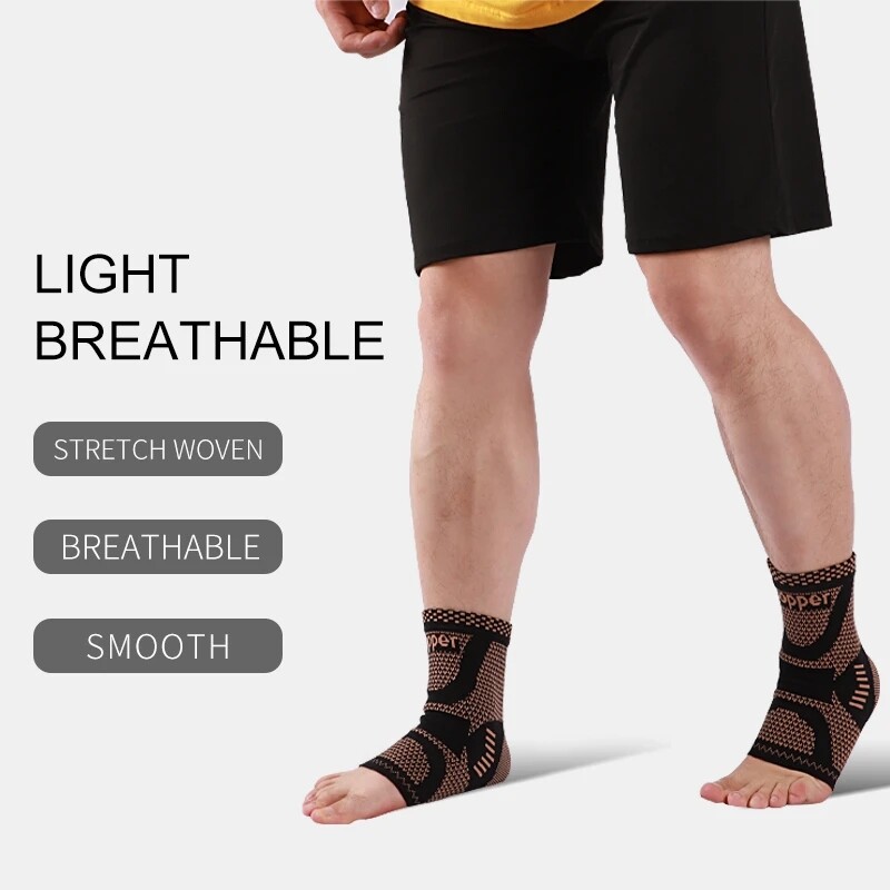 Sports Copper Ankle Brace Support Compression Sleeve Joint Fasciitis Pain Relief