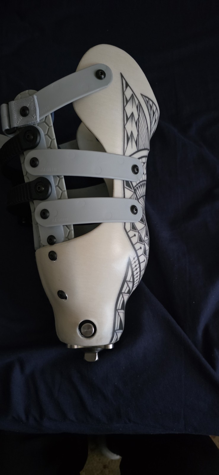 Adjustable Geometric Leg Brace for Stabilization, Beige Gray Black Plastic Foam