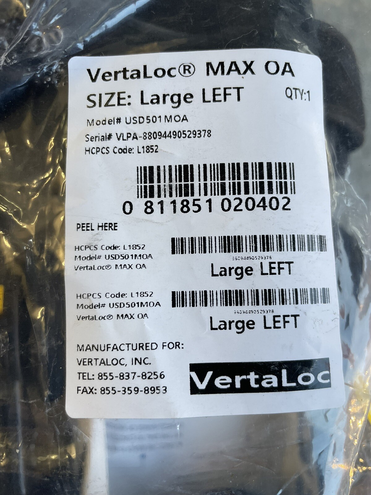 Vertaloc Large Left Leg Max OA Knee Brace Support Model# USD501MOA – NEW
