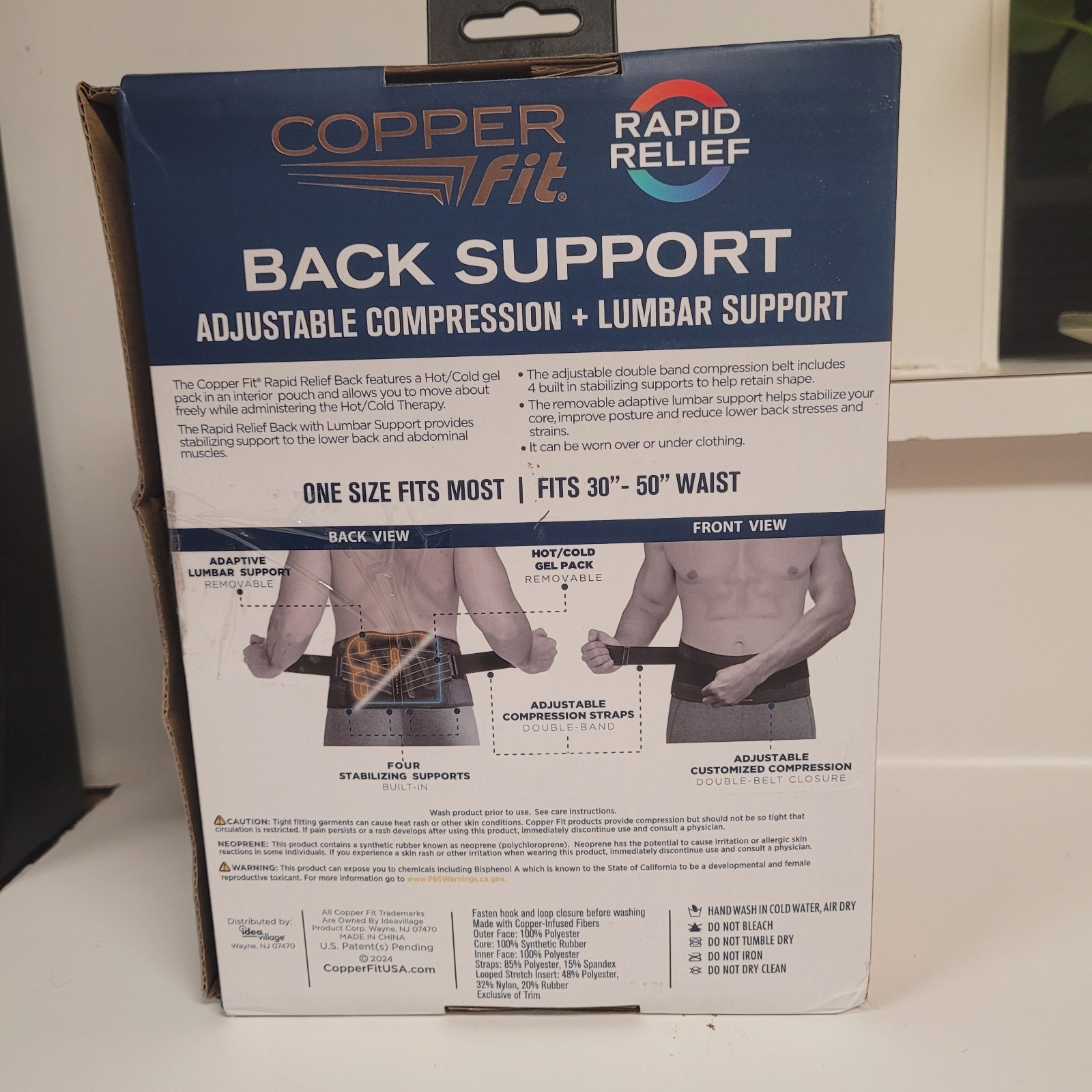 Copper Fit Rapid Relief Back Support Adjustable Fit Hot Cold Therapy OPEN BOX