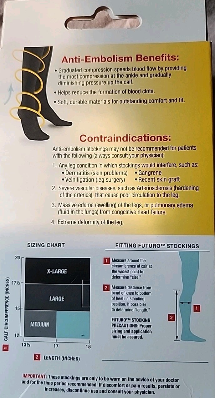 FUTURO ANTI-EMBOLISM Knee High STOCKINGS White M Moderate 18mm/Hg Compression 3M