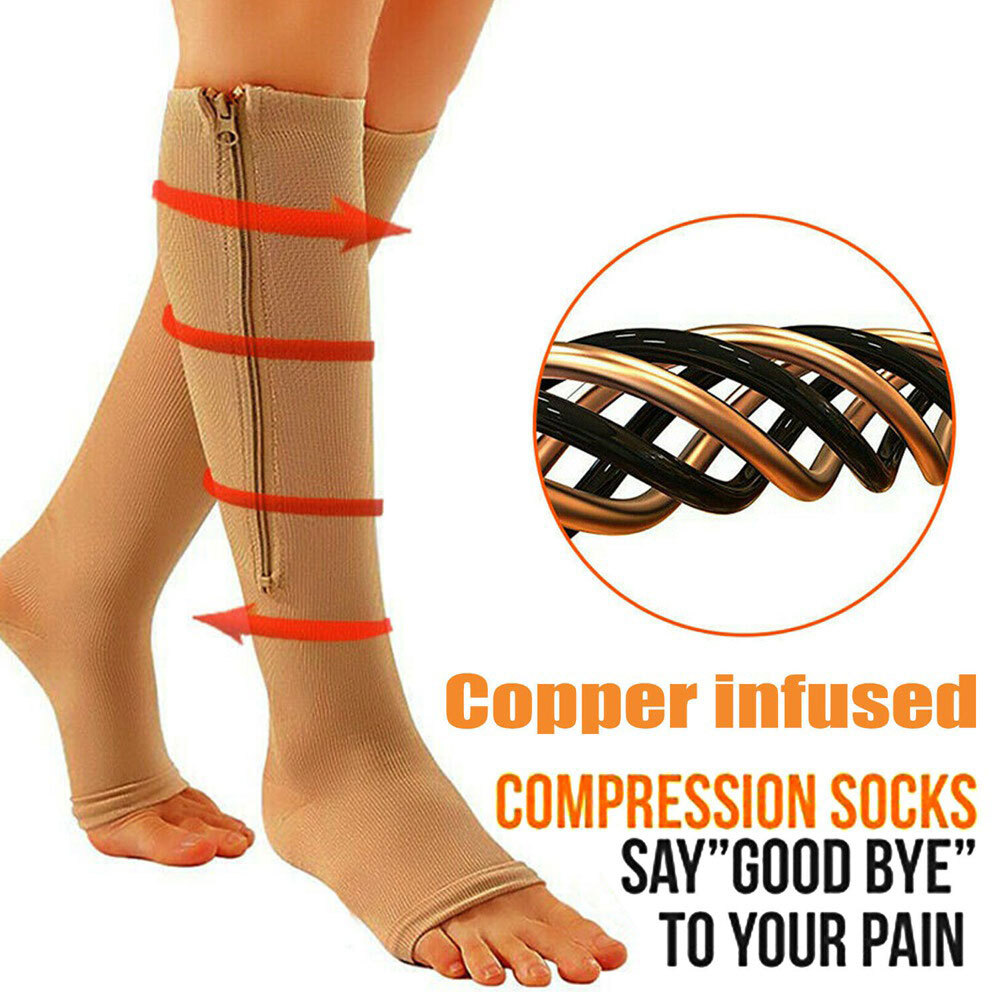 Zipper Medical Compression Socks Open Toe Support Stockings for Men and Women