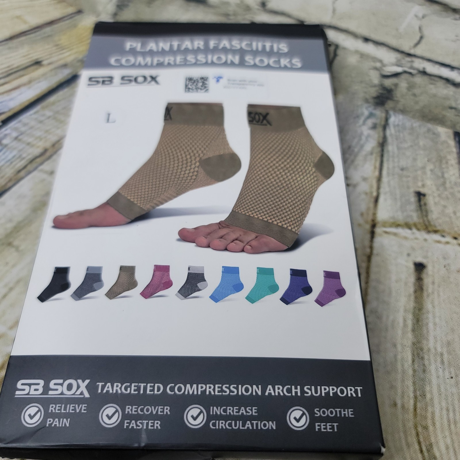 SB SOX Plantar Fasciitis Compression Socks Arch Support Low Cut LARGE Beige