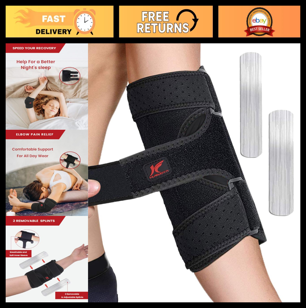 Comfortable Elbow Brace for Cubital Tunnel Syndrome, Ulnar Nerve Pain Relief, Co