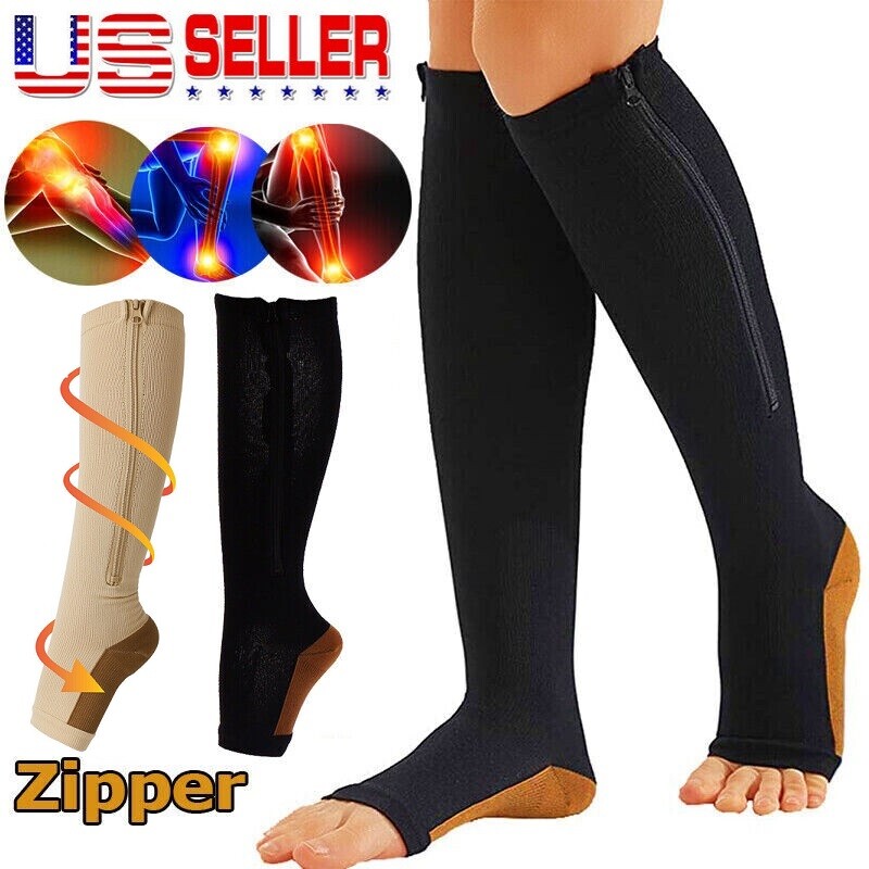 Zippered Medical Compression Socks 20-30mmHg Zipper Open Toe for Men Women USA