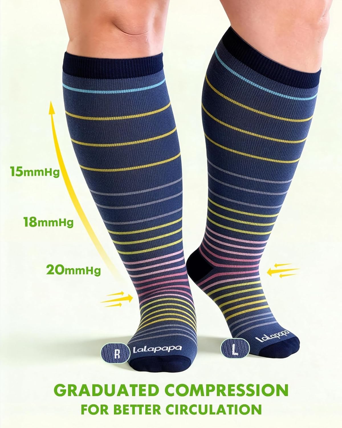 Wide Calf Bamboo Women’s Compression Socks XXL Stripe Arch Support